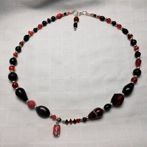 No 1134 Handmade necklace with enameled silver Coca-cola and playing card suite
